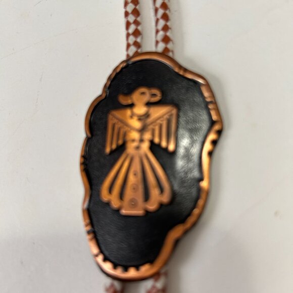 Solid Copper Thunderbird Slide Bolo Tie Native American Southwestern Stamped - Picture 4 of 13